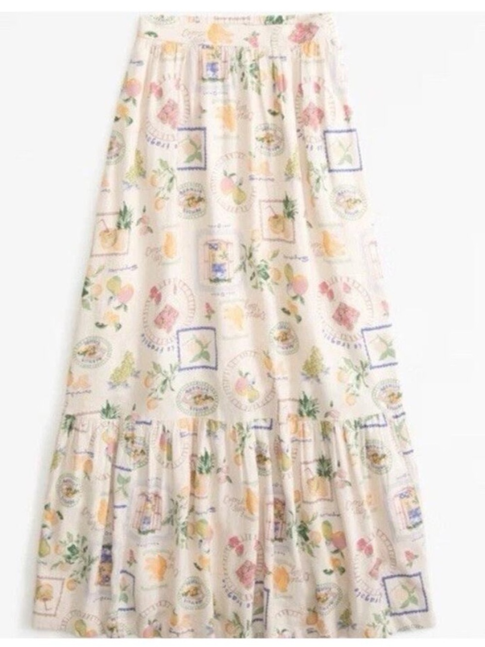 Abercrombie Linen Blend Tiered Maxi Fruit Skirt Cottagecore Summer XXSP resort